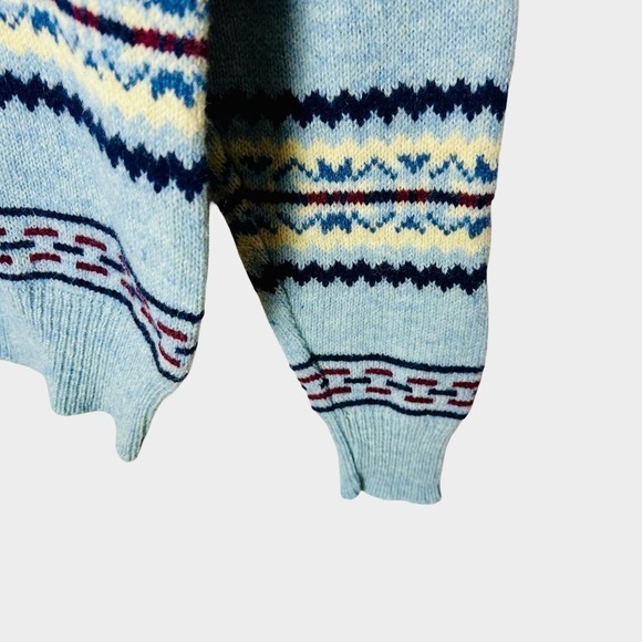 Vintage Jantzen Cabin Core Nordic Knit Sweater Blue Fair Isle Stripe Medium - Picture 5 of 9